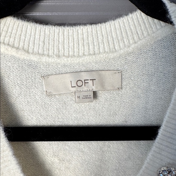 LOFT Cream Sweater w/ Jewels - Picture 2 of 6